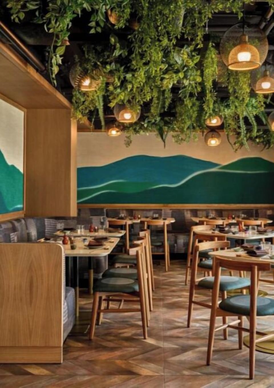 Savor your favorite beverage beneath warm, ambient lighting.