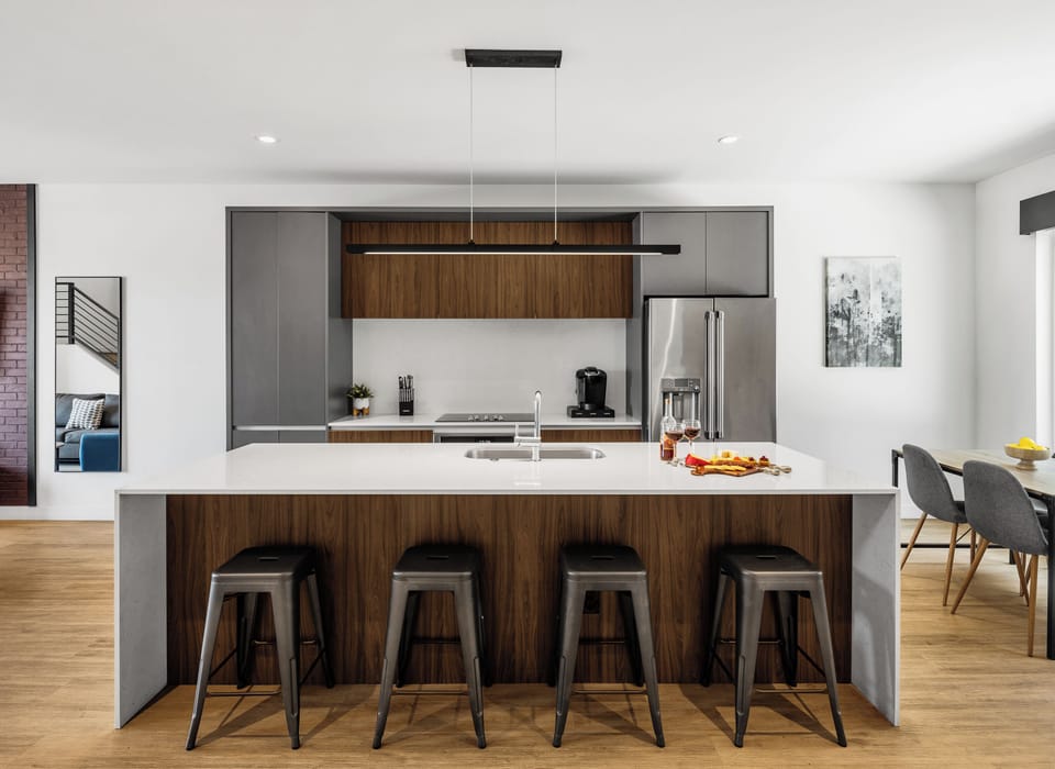 1st Floor: Fully equipped modern kitchen completely stocked with all culinary essentials and includes high-end Cafe stainless steel appliances.