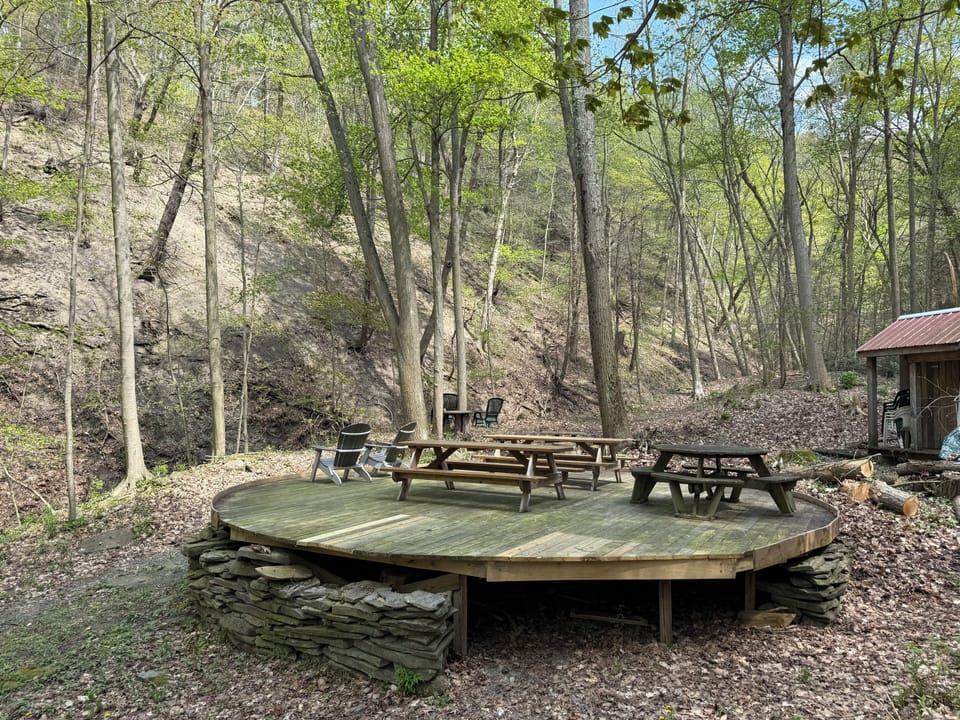 Tranquil spot on the trail to the waterfall to picnic and relax.