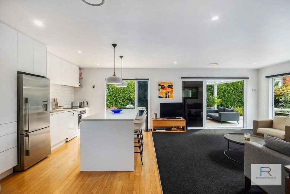 Open plan kitchen, living and dining