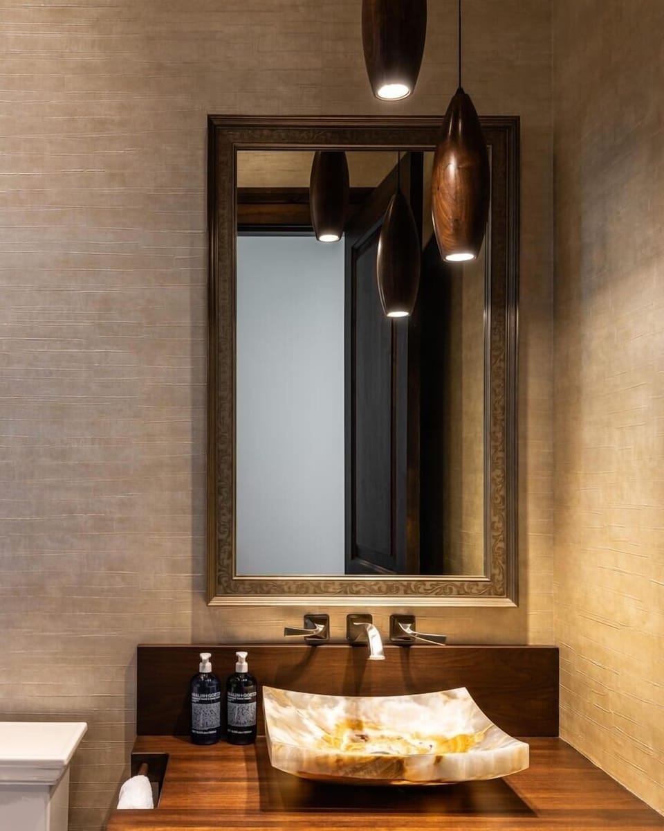 Indoors, Sink, Sink Faucet, Light Fixture, Mirror