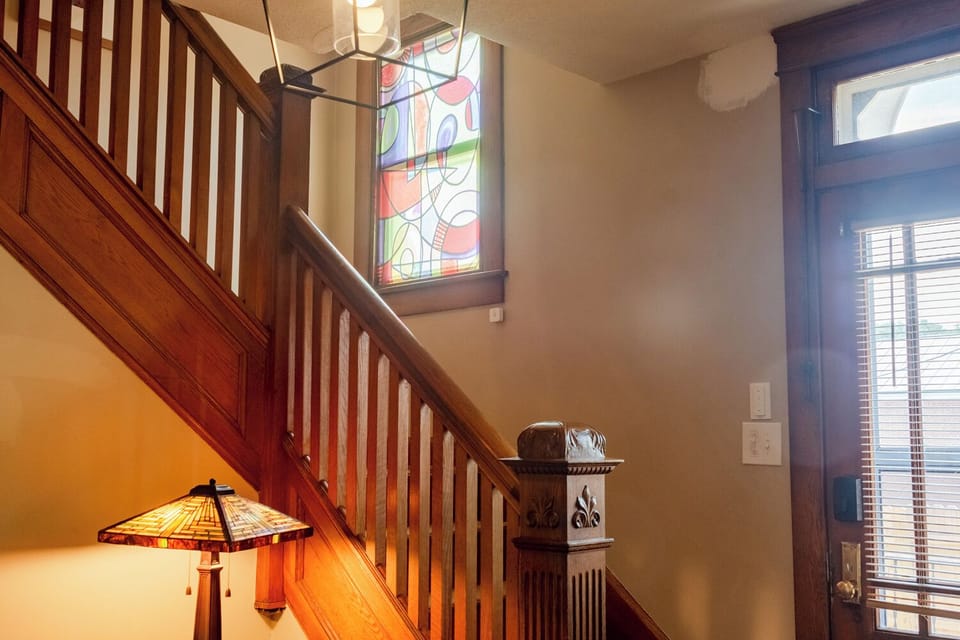 There are motion sensitive lights at the top and bottom of the stairs.