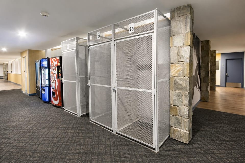 Lockers for mountain sport equipment storage.
