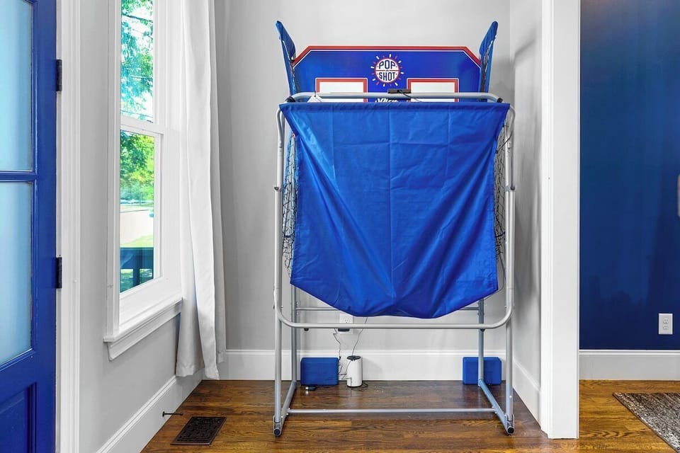 Foldable electronic pop a shot basketball arcade. (Folded up)