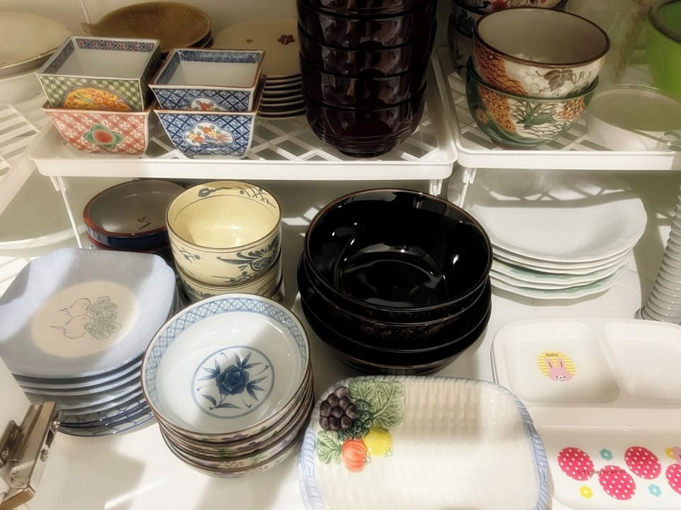 Tableware is fully stocked.