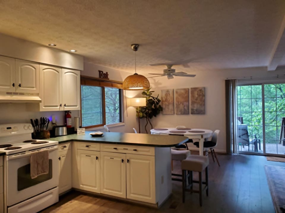 Open floorplan. Kitchen and dining area. Living room off to the right.