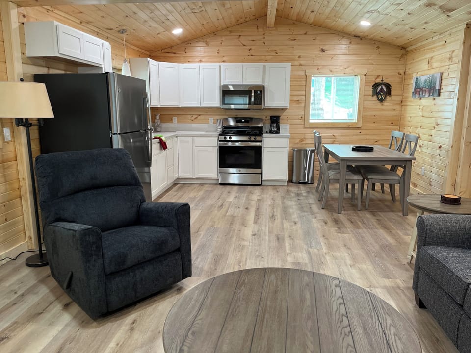 This is a view of the openness of the cottage from the living room.
