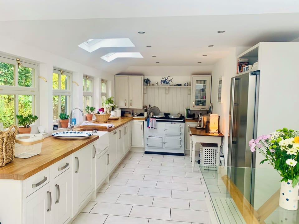 Kitchen with herb garden views