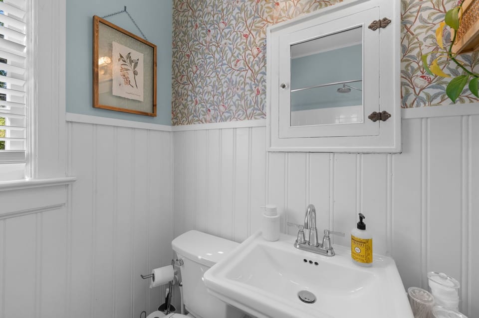 Full bathroom with heat warming toilet seat. Basic essentials provided such as extra toilet paper, makeup remover, blow dryer and multiple towels