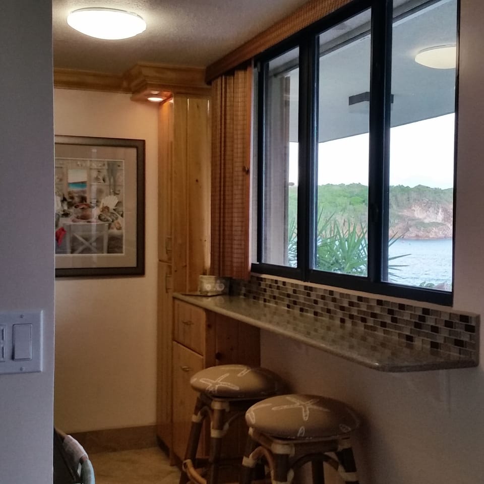 Kitchen ocean views and functional workspace