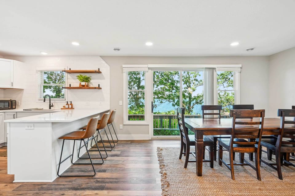 Cabin 1 | Kitchen & Dining Area | Lake Views