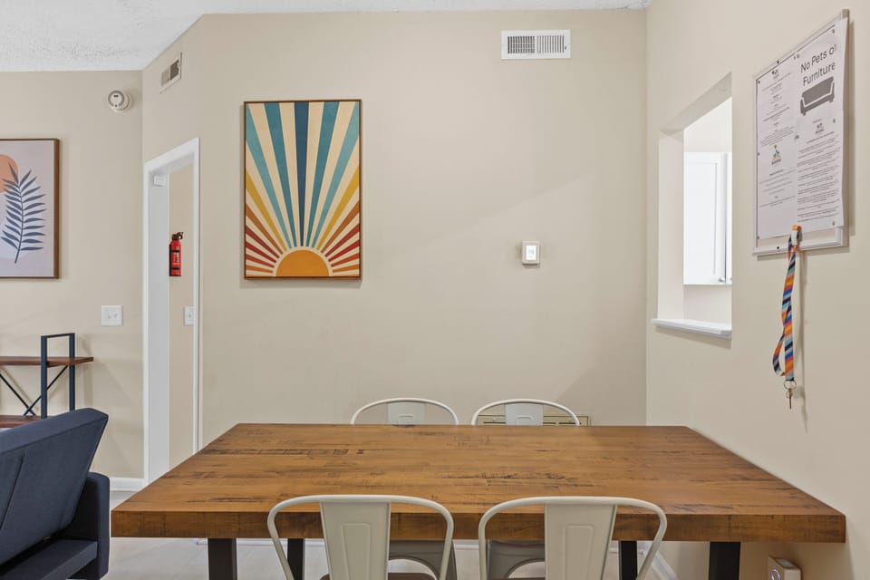 Dining area 72" length table. 