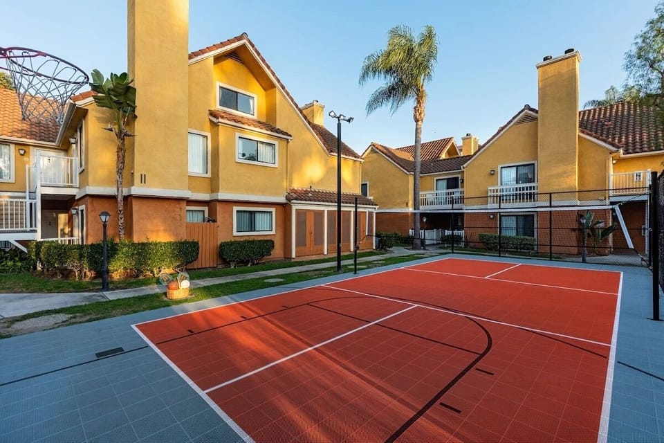 Challenge friends to a quick game on the sport court.