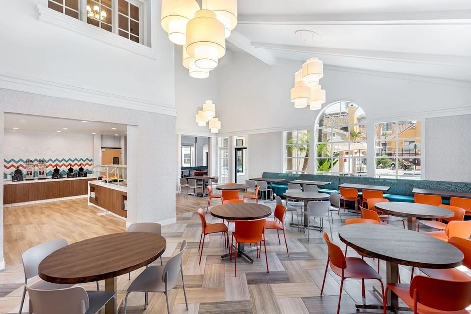 Gather for casual bites in the airy, modern dining area.