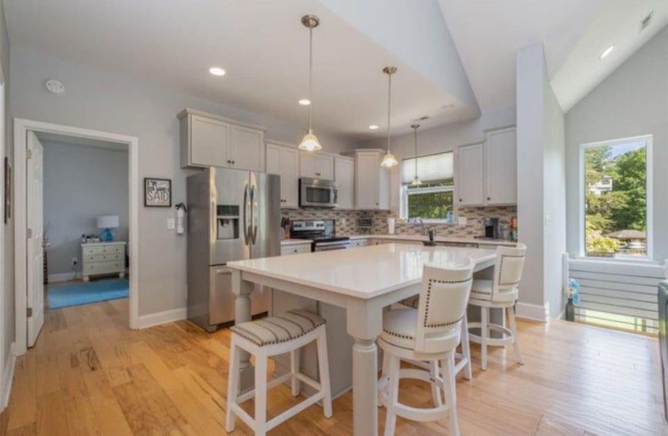 Our kitchen island with seating for 4-6 