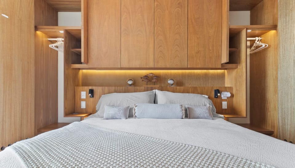 King size bed with desk and smart TV