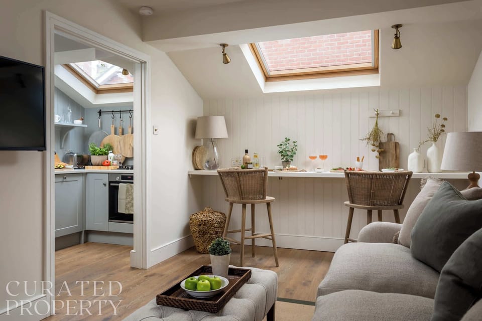 Living room and dining space