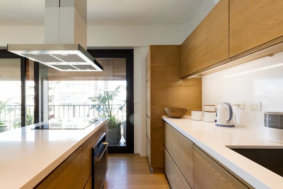 Open full kitchen to balcony.  Coffee machine, blender. All you need