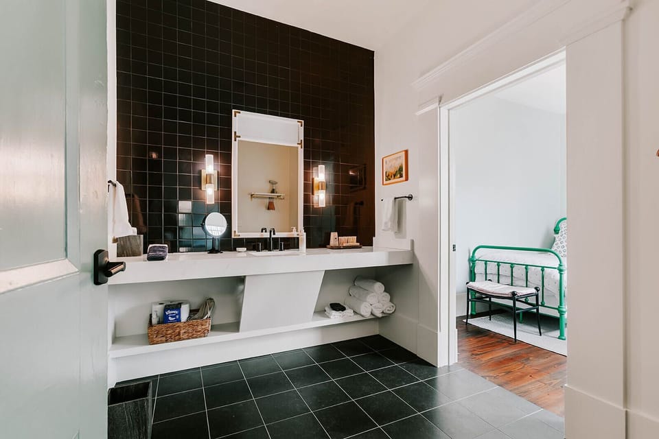 The Poseidon Suite bathroom- sleeps four with one king size bed and 2 twin beds