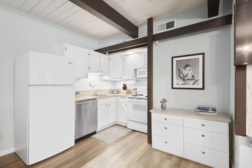 The kitchen comes fully equipped with all the cookware, bakeware, spices, olive oil, and tools you need to chef up both quick bites and gourmet meals — just like home