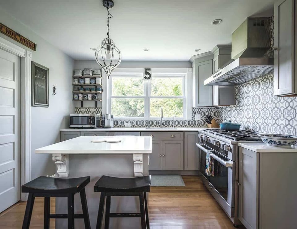 Bright chef's kitchen with modern appliances