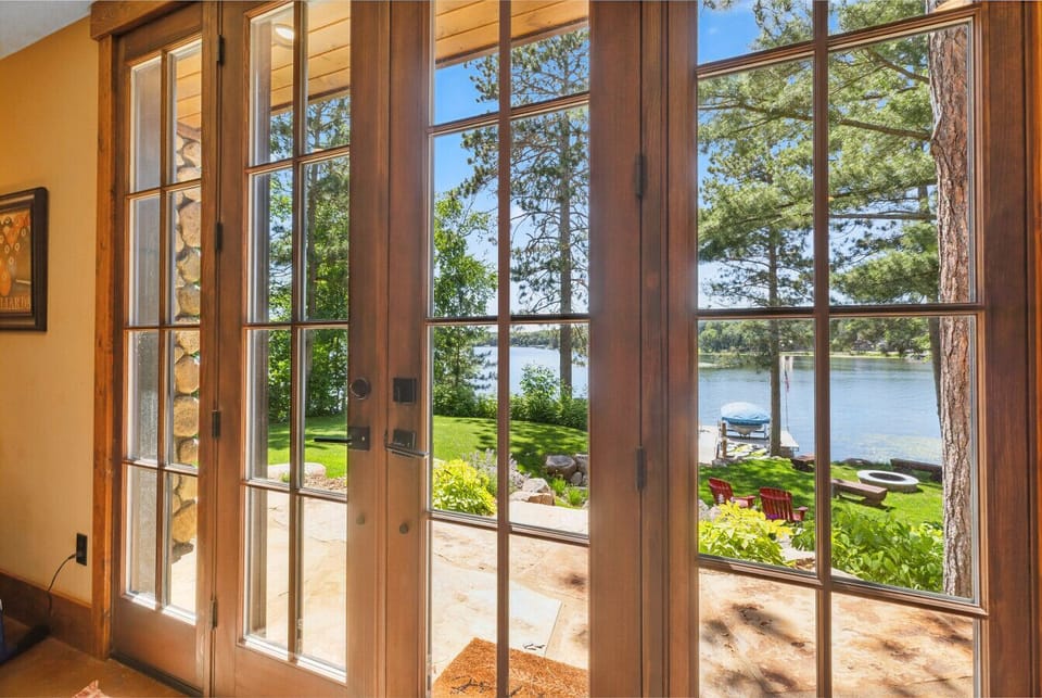 Main doors to back yard, fire pit, beach and lake