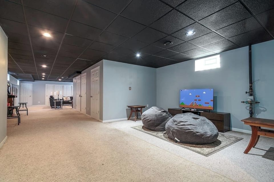 Comfy bean bags to relax on while playing one of the many games in the mini NES. 