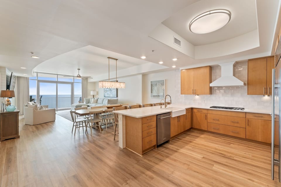 kitchen, dining and living room