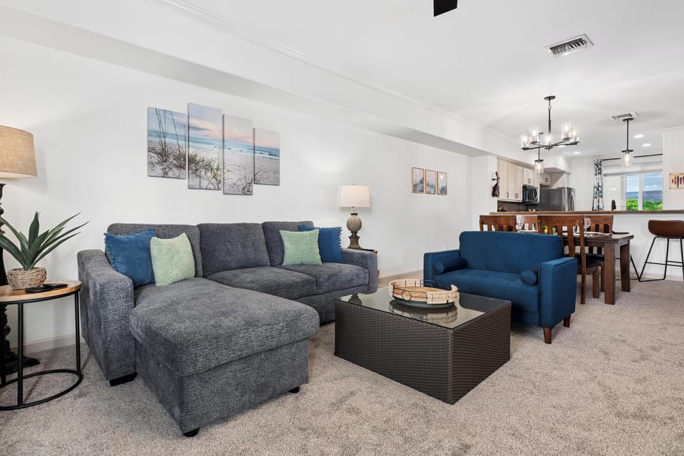 Spacious living room with lanai access