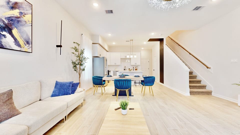 Huge space perfect for work or modern dining. 