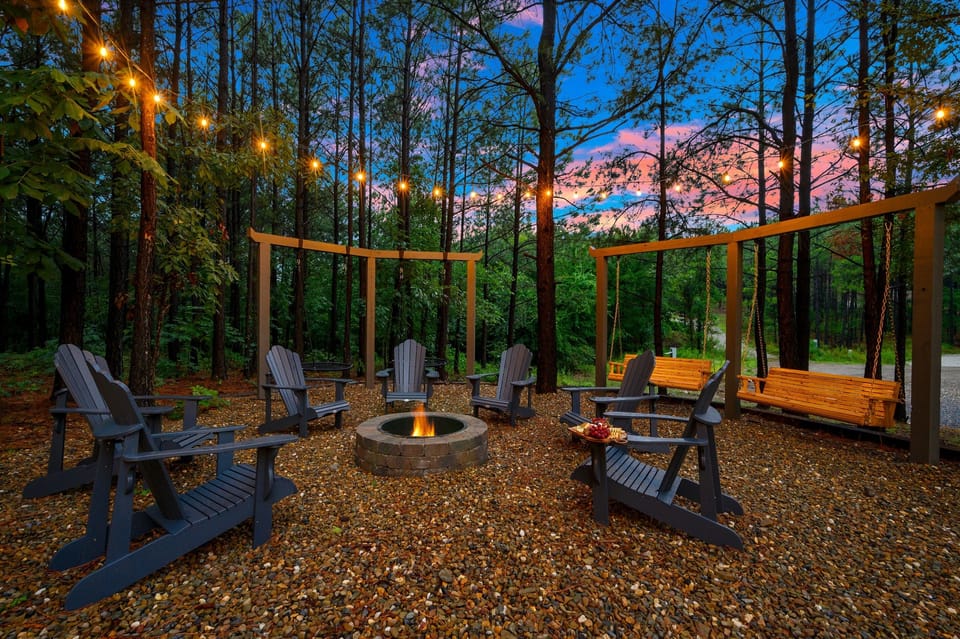 Gather the group for fun times in the firepit area, where kids and adults can enjoy custom swings.