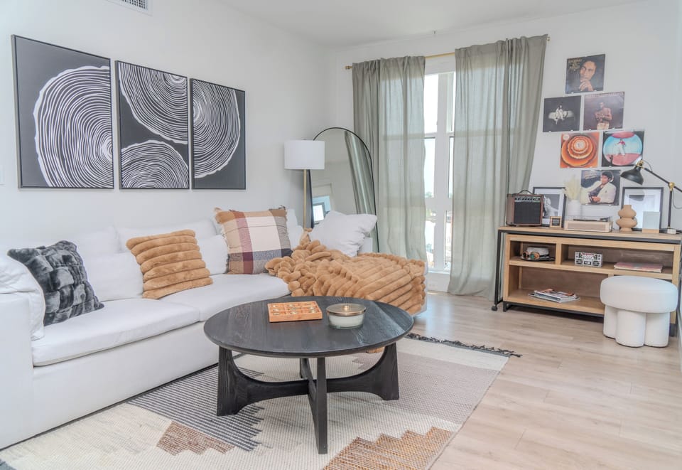 Large Sofa, large mirror and record player