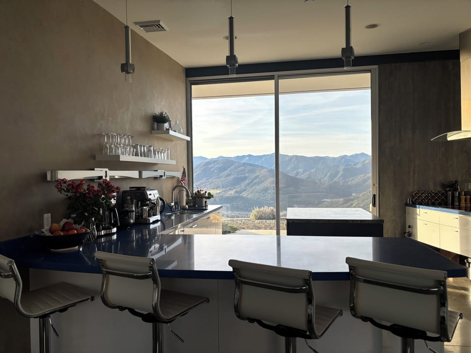 Kitchen also with breathtaking views -- mountain and valley in the rear