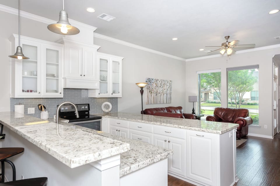 Kitchen with view towards living room