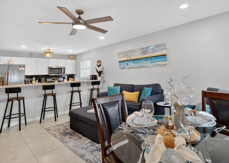 Coastal dining nook with seaside charm and comfort. 