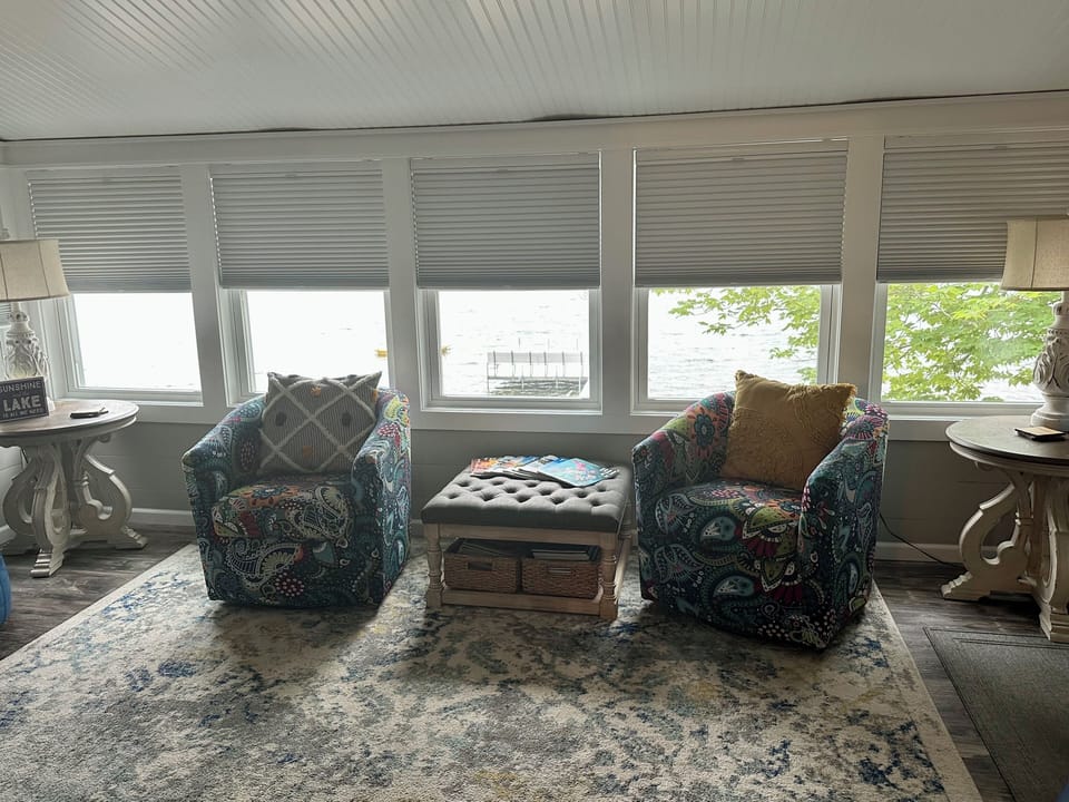 Sunroom with lake views