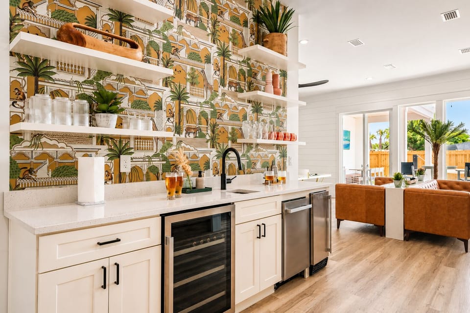 Entertainment Lounge Wet Bar with Beverage Fridge