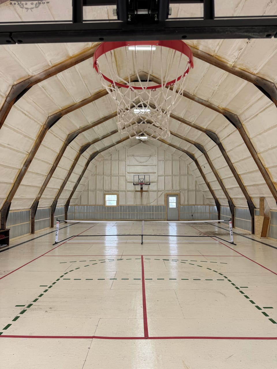 Full court basketball in the gym and a pickleball court