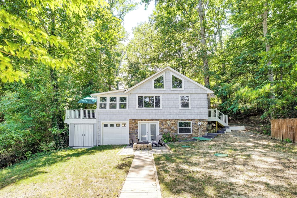 Property Exterior | 3-Story Cabin | Private Yard | Fire Pit