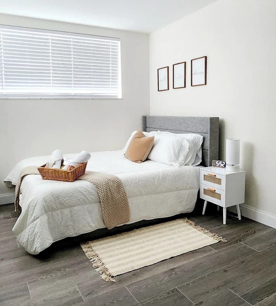 Enjoy a restful night's sleep on our plush queen bed.