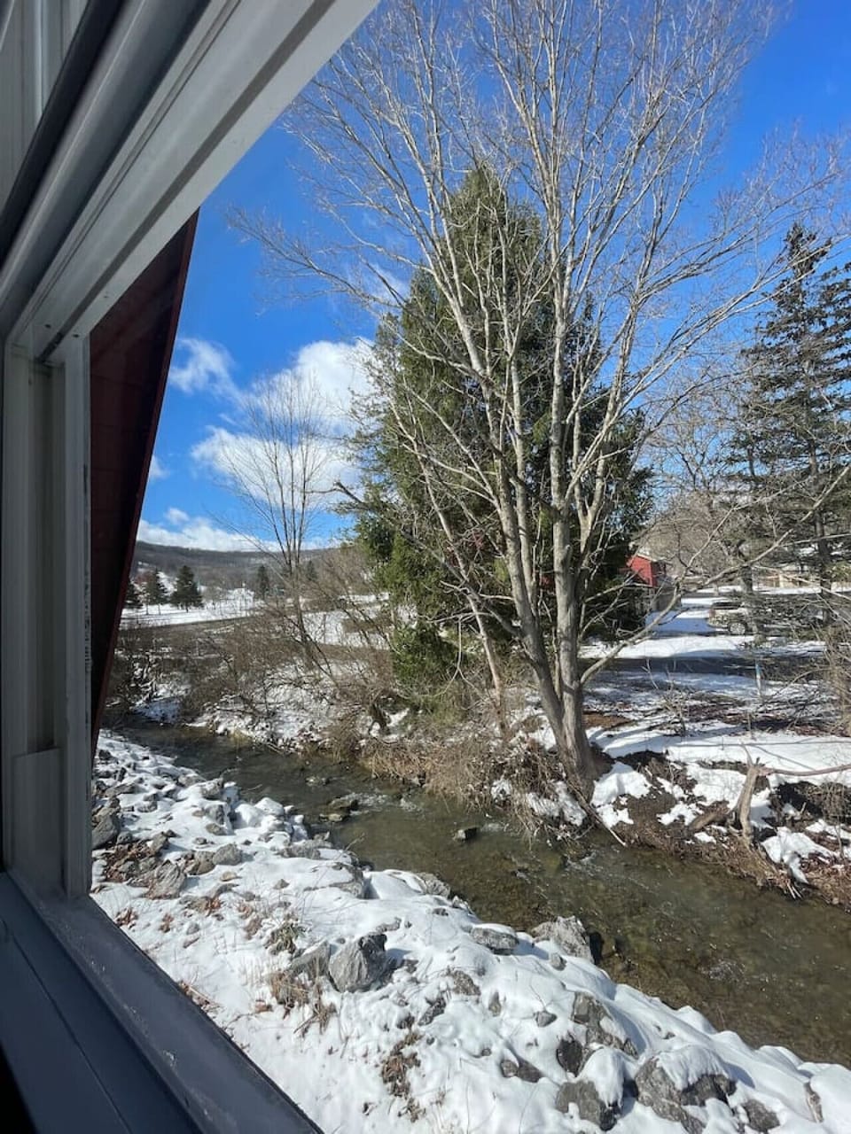 View from Bedroom- HIlls of Holiday Valley and a beautiful stream