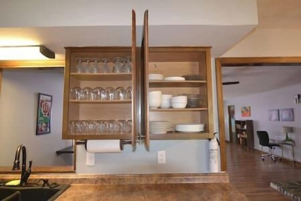 Drinkware, Bowls, and Plates to right of sink