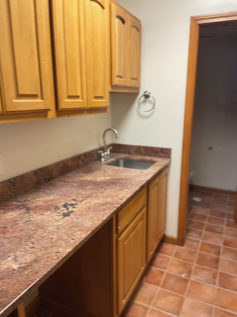small kitchen area on the lower level family room
