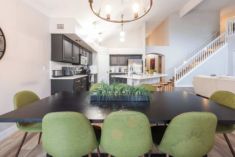 Dining table set for shared meals and easy conversations together.