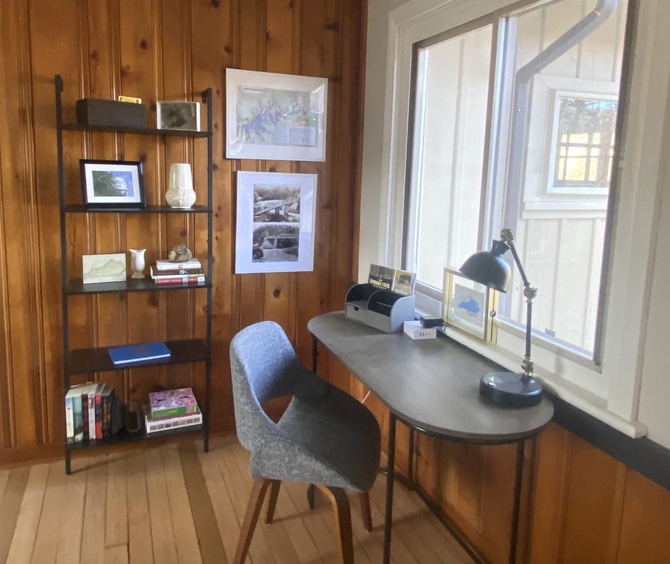 Work desk in main room overlooking the lake.