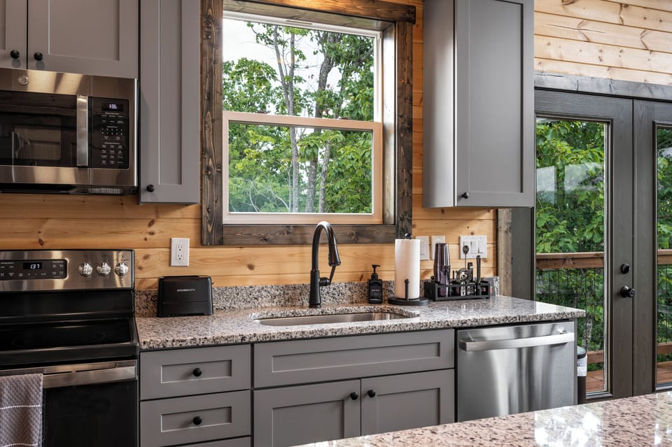 Full kitchen with granite countertops 