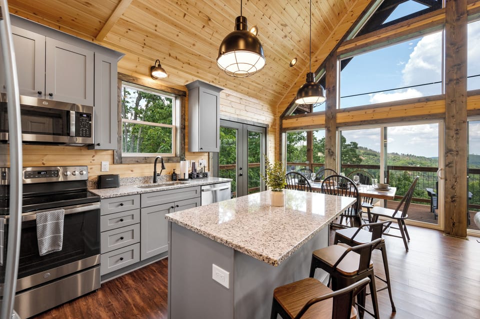 Full kitchen/dining room with fantastic views 