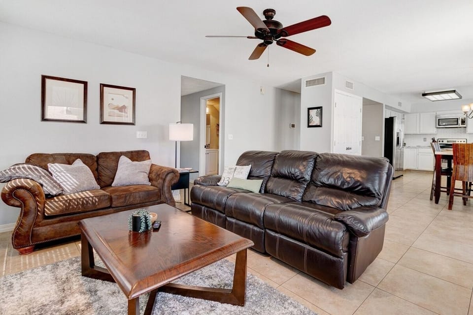 Super comfortable furniture. The leather couch has recliners on both sides.