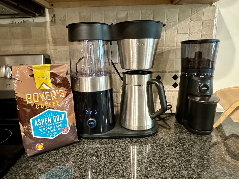 SCAA Golden Cup coffee maker, burr grinder, whole bean coffee