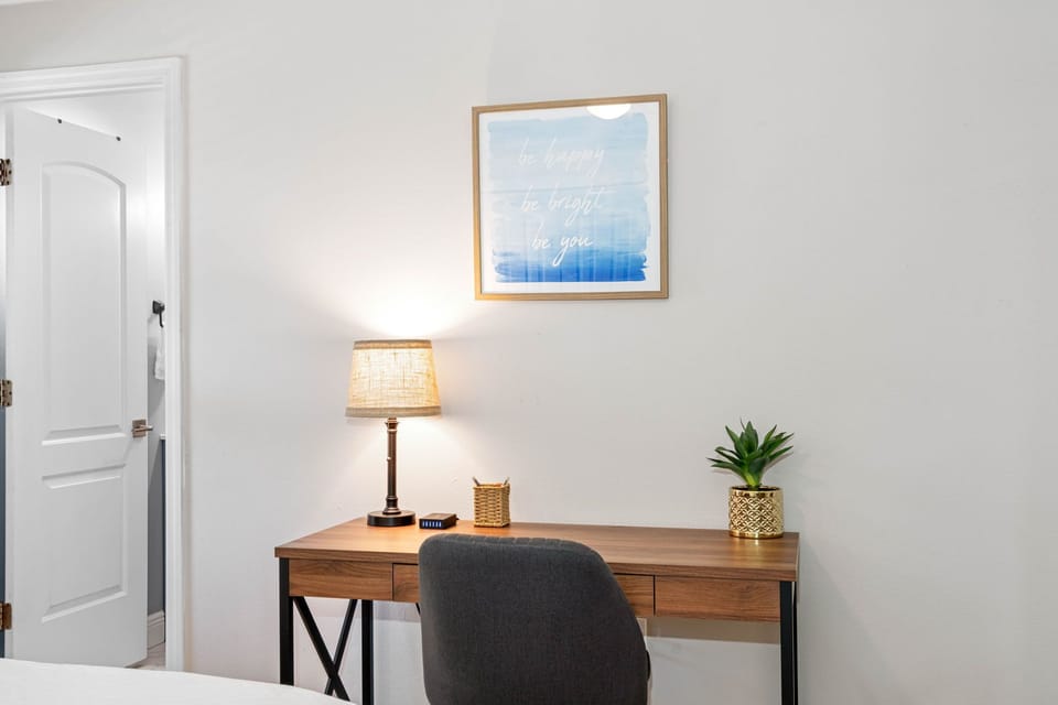 To cater to your work needs, a convenient work desk is included, offering a quiet and comfortable space to focus on tasks or catch up on emails.